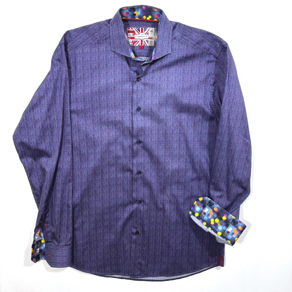7 Downie St Men's Button Up Shirt M Purple Geometric‎ Flip Cuff Paint Splatter